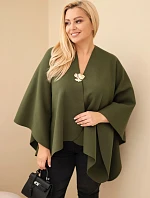 Dámské pončo Plus Size s broží zelená khaki
