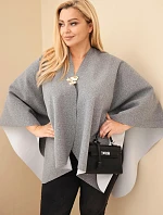 Dámské pončo Plus Size s broží šedá