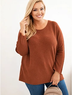 Dámský svetr plus size s lodičkovým výstřihem ruda