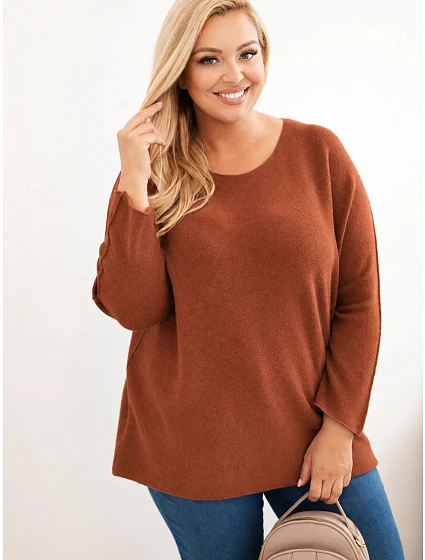 Dámský svetr plus size s lodičkovým výstřihem ruda Dámský svetr plus size s lodičkovým výstřihem ruda