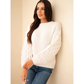 Dámský svetr s model 22540784 rukávy béžová - K-Fashion Dámský svetr s model 22540784 rukávy béžová - K-Fashion