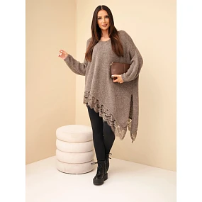 Dámský svetr s příměsí vlny asymetrický s krajkou model 22542793 - K-Fashion Dámský svetr s příměsí vlny asymetrický s krajkou model 22542793 - K-Fashion