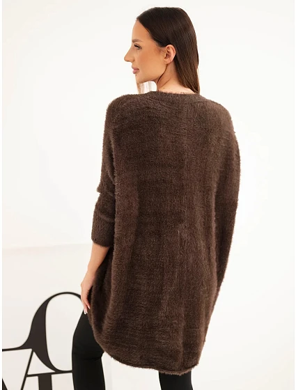 Dámský svetr Plus Size s výstřihem do V hnědý Dámský svetr Plus Size s výstřihem do V hnědý