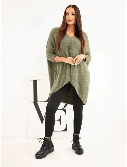 Dámský svetr Plus Size s výstřihem do V khaki Dámský svetr Plus Size s výstřihem do V khaki