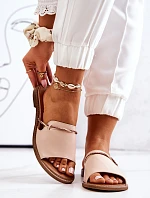 Skórzane Klapki Lewski Shoes 3047 Beżowe