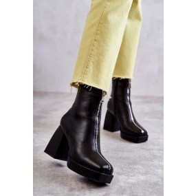 Damskie Botki Na Masywnym Obcasie Z Suwakiem Czarne Carrera Damskie Botki Na Masywnym Obcasie Z Suwakiem Czarne Carrera