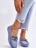 Damskie Zamszowe Mokasyny Z Kryształkami Niebieskie Lucille