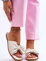 Damskie Skórzane Klapki Z Kokardą Białe Becky