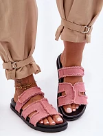 Damskie Klapki Materiałowe Na Rzep Różowe Lamirose