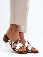 Zazoo 40236 Skórzane Klapki Damskie Na Niskim Obcasie Złote