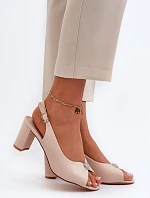 Eleganckie Sandały Na Słupku Z Ozdobą Beżowe Trasea