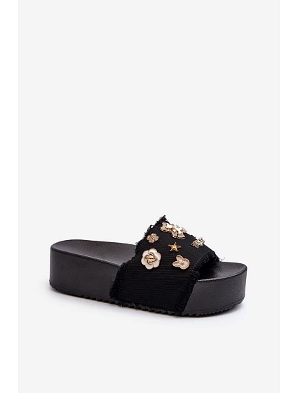 Dámské žabky na platformě s přezkami Černé