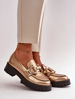 Damskie Skórzane Mokasyny Z Ozdobą CheBello 4369 Złote