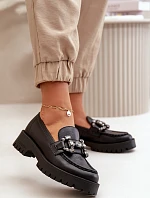 Damskie Skórzane Mokasyny Z Ozdobą CheBello 4369 Czarne