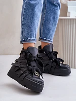 Skórzane Sneakersy Damskie Na Masywnej Platformie CheBello 4561 Czarne