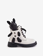 Skórzane Ocieplane Botki Dziecięce Na Zamek Z Misiem Vinceza 36261 Białe