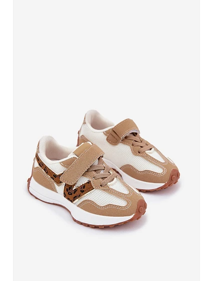 Dětské tenisky na suchý zip s leopardím vzorem tmavě béžové model 21688089 - Boto