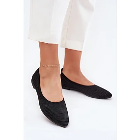 Siateczkowe Materiałowe Baleriny Damskie Czarne Sarina
