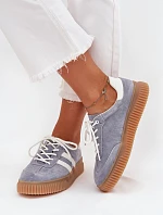 Zamszowe Sneakersy Damskie Na Platformie Niebieskie Marisae