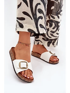 Klapki Damskie Na Korkowej Platformie Z Klamrą Białe Vianara