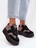 Zamszowe Ocieplane Sneakersy Damskie Na Masywnej Platformie Vinceza 66841 Panterka Czarne