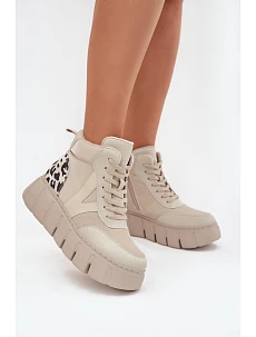 Dámske kožené členkové topánky s vyhrievanou platformou Vinceza 66838 beige
