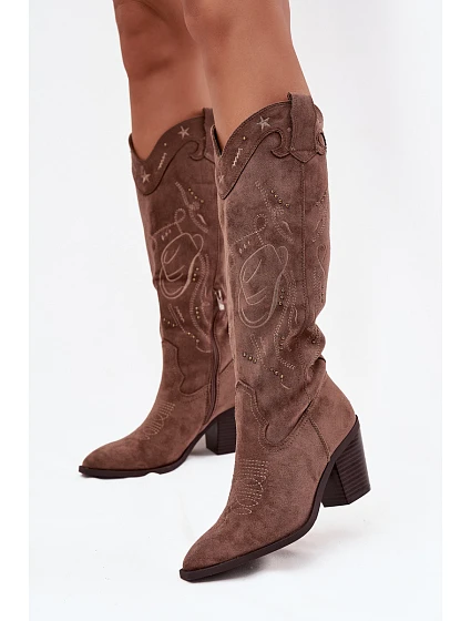 Dámské na podpatku z eko semiše khaki model 21714741 - Boto