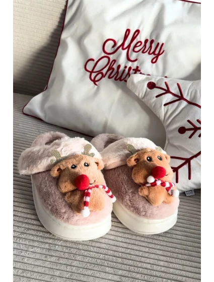 Vánoční kožené domácí pantofle dámské béžové model 21821768 - Boto Vánoční kožené domácí pantofle dámské béžové model 21821768 - Boto