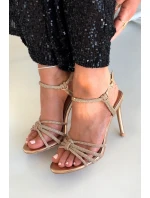 Dámské sandály na jehlovém podpatku s pásky a čirými kamínky šampaňské Tanelle Dámské sandály na jehlovém podpatku s pásky a čirými kamínky šampaňské Tanelle
