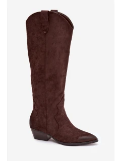 Eko Semišové Kozačky Dámské Na Podpatku Čokoládové Jenaya