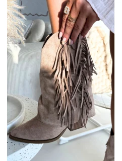 Dámské cowboy boty s třásněmi na podpatku Khaki Gralina