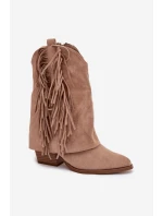 Dámské cowboy boty s třásněmi na podpatku Khaki Gralina Dámské cowboy boty s třásněmi na podpatku Khaki Gralina