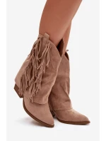 Dámské cowboy boty s třásněmi na podpatku Khaki Gralina Dámské cowboy boty s třásněmi na podpatku Khaki Gralina