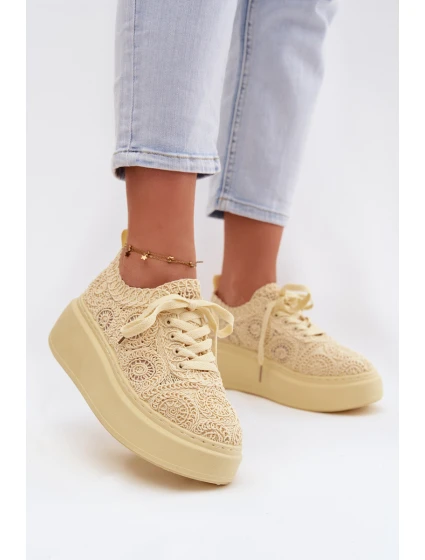 Pletené dámské tenisky na platformě Žluté Evalora Pletené dámské tenisky na platformě Žluté Evalora