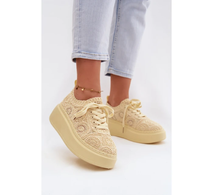 Pletené dámské tenisky na platformě Žluté Evalora Pletené dámské tenisky na platformě Žluté Evalora