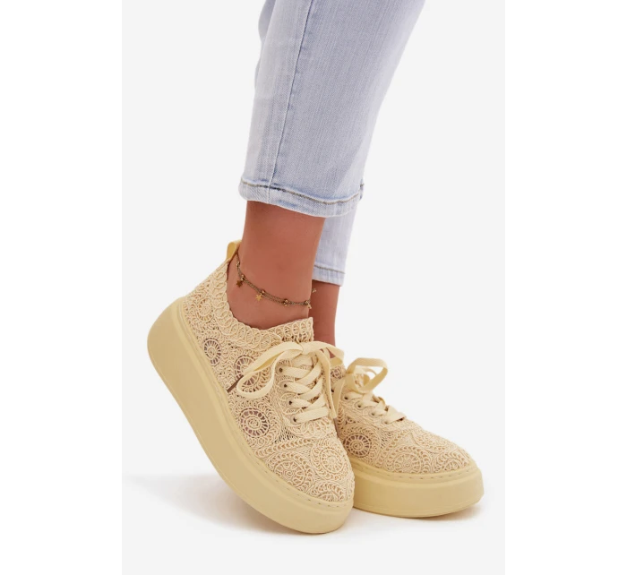 Pletené dámské tenisky na platformě Žluté Evalora Pletené dámské tenisky na platformě Žluté Evalora