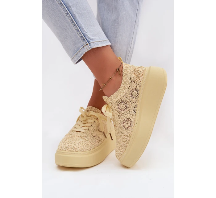 Pletené dámské tenisky na platformě Žluté Evalora Pletené dámské tenisky na platformě Žluté Evalora
