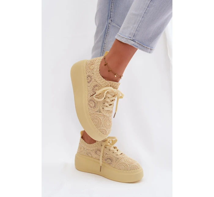 Pletené dámské tenisky na platformě Žluté Evalora Pletené dámské tenisky na platformě Žluté Evalora