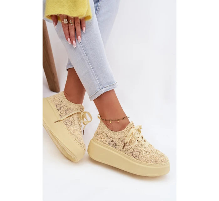 Pletené dámské tenisky na platformě Žluté Evalora Pletené dámské tenisky na platformě Žluté Evalora