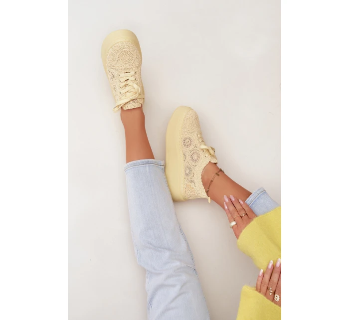 Pletené dámské tenisky na platformě Žluté Evalora Pletené dámské tenisky na platformě Žluté Evalora