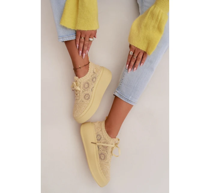 Pletené dámské tenisky na platformě Žluté Evalora Pletené dámské tenisky na platformě Žluté Evalora