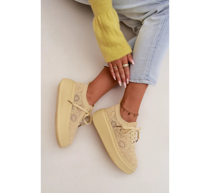 Pletené dámské tenisky na platformě Žluté Evalora Pletené dámské tenisky na platformě Žluté Evalora