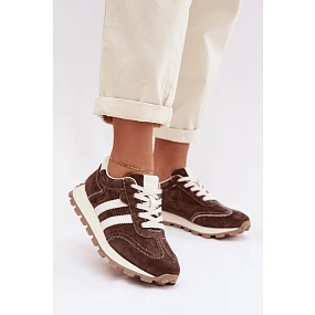 Kožené semišové tenisky dámské na platformě S.Barski LR61-7097 Čokoládové