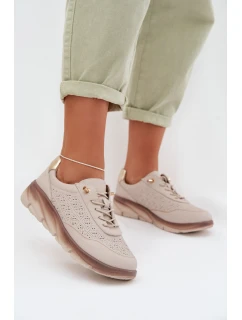 Kožené semišové dámské tenisky s otvory Sergio Leone SP-002 světle hnědé