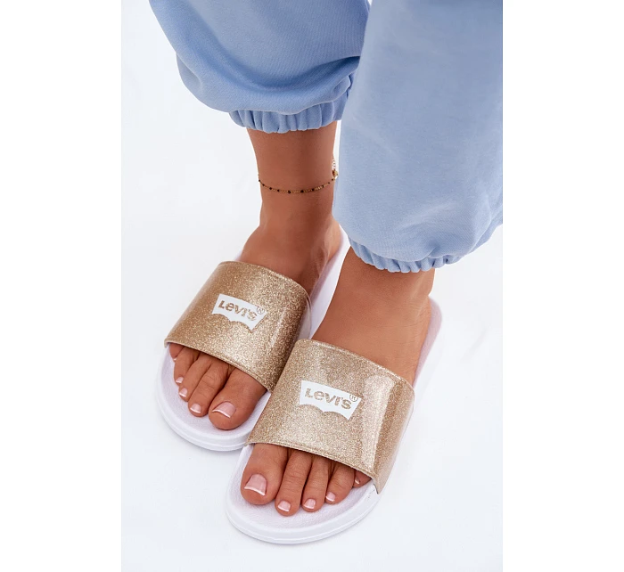Dětské pantofle LEVI'S VPOL0251S-3923 Zlaté s brokátom Dětské pantofle LEVI'S VPOL0251S-3923 Zlaté s brokátom