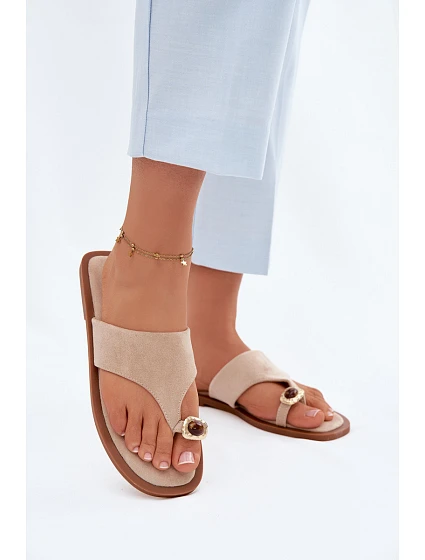 Dámské ploché žabky s ozdobným detailem Béžové Fedira Dámské ploché žabky s ozdobným detailem Béžové Fedira