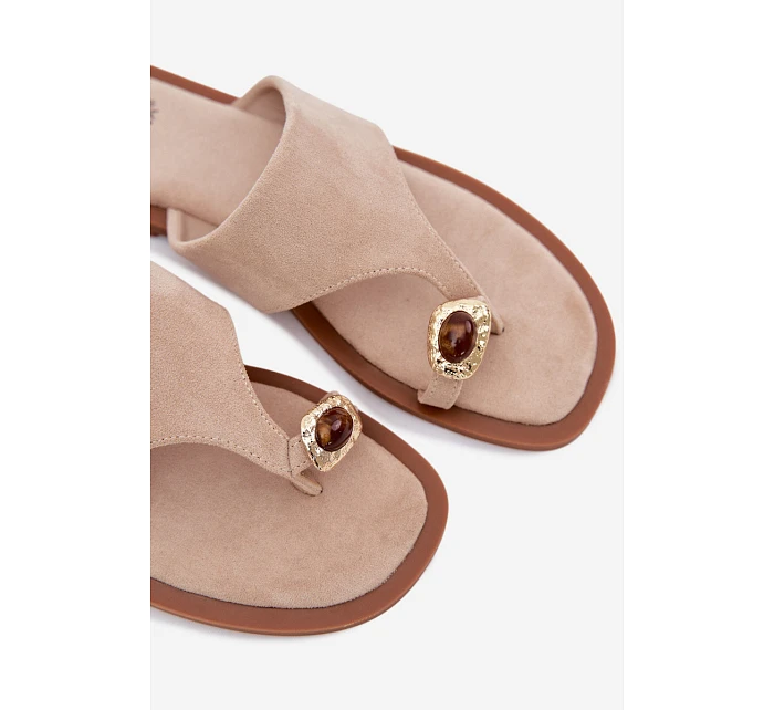 Dámské ploché žabky s ozdobným detailem Béžové Fedira Dámské ploché žabky s ozdobným detailem Béžové Fedira