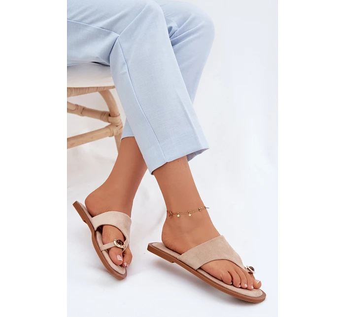 Dámské ploché žabky s ozdobným detailem Béžové Fedira Dámské ploché žabky s ozdobným detailem Béžové Fedira