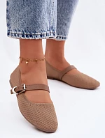 Materiálové baleríny s páskem a přezkou Khaki Jelisa