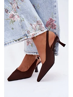 Materiálové sandály na podpatku čokoládové Delessa